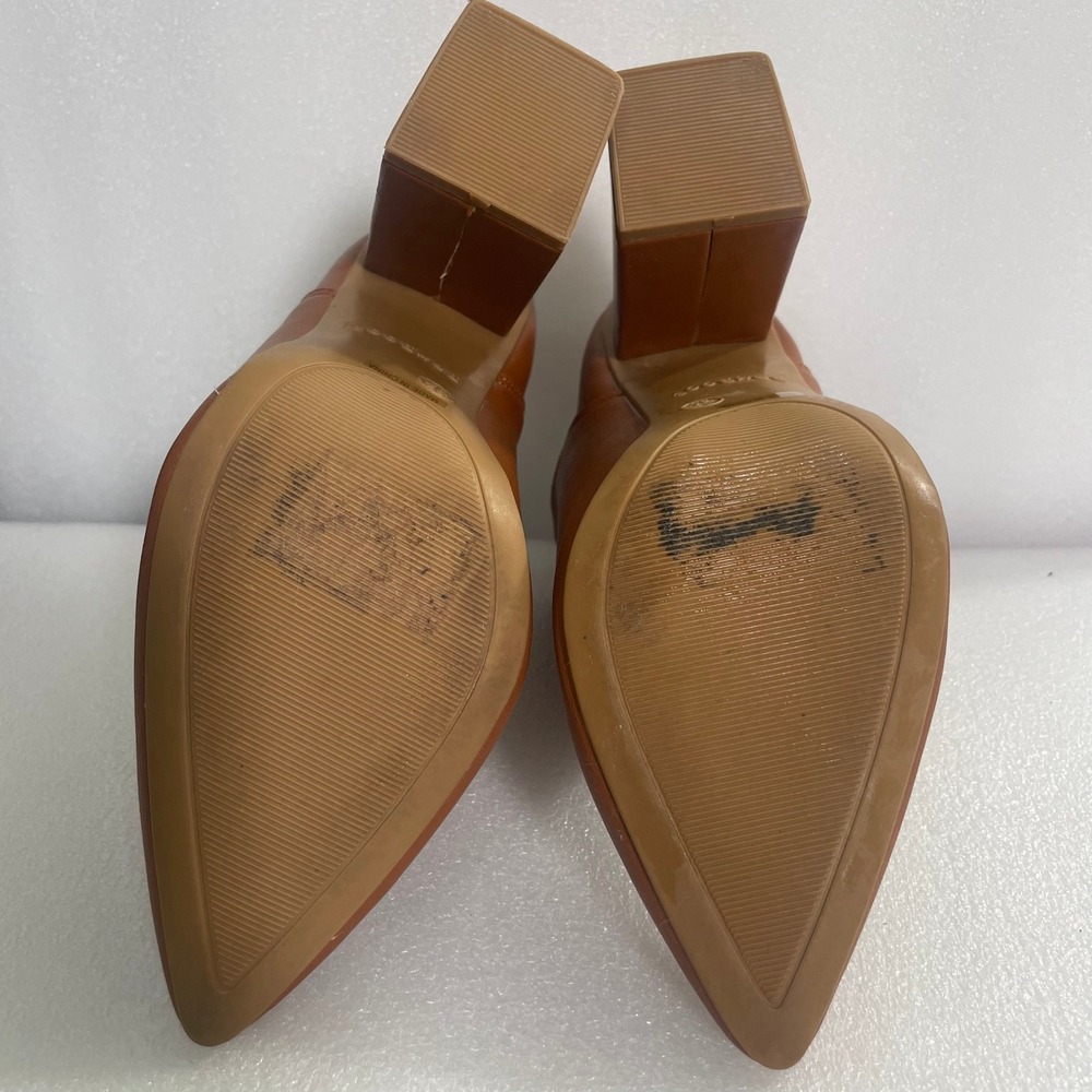 Bamboo Setting-01 Womens Cognac Brown Pointed Toe Block Heel Ankle Boots 5.5 - Picture 4 of 10